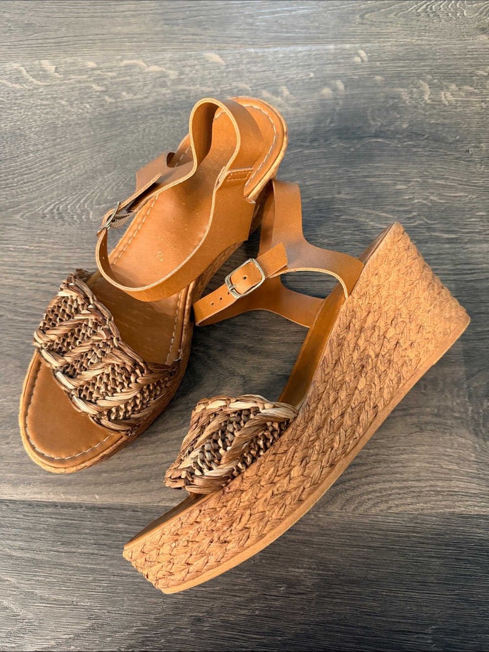 Women’s Italian Shoemakers Tan Woven Espadrille Wedge Sandals